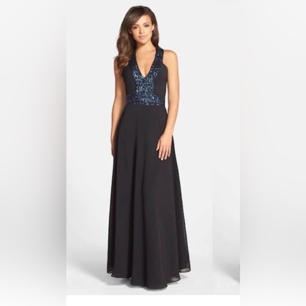 Dress the Population ladies Delani Chiffon & Sequin gown. Medium. Black.